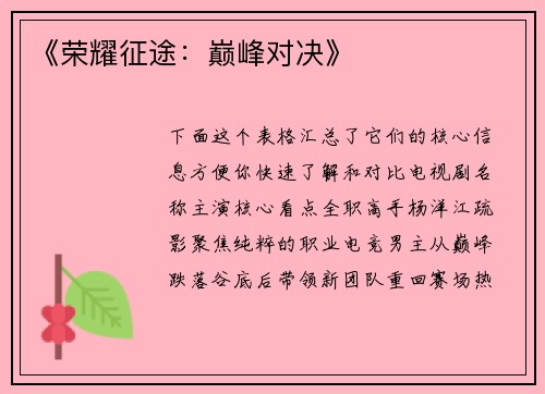 《荣耀征途：巅峰对决》