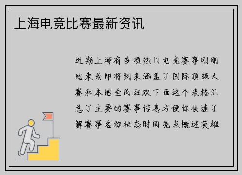 上海电竞比赛最新资讯